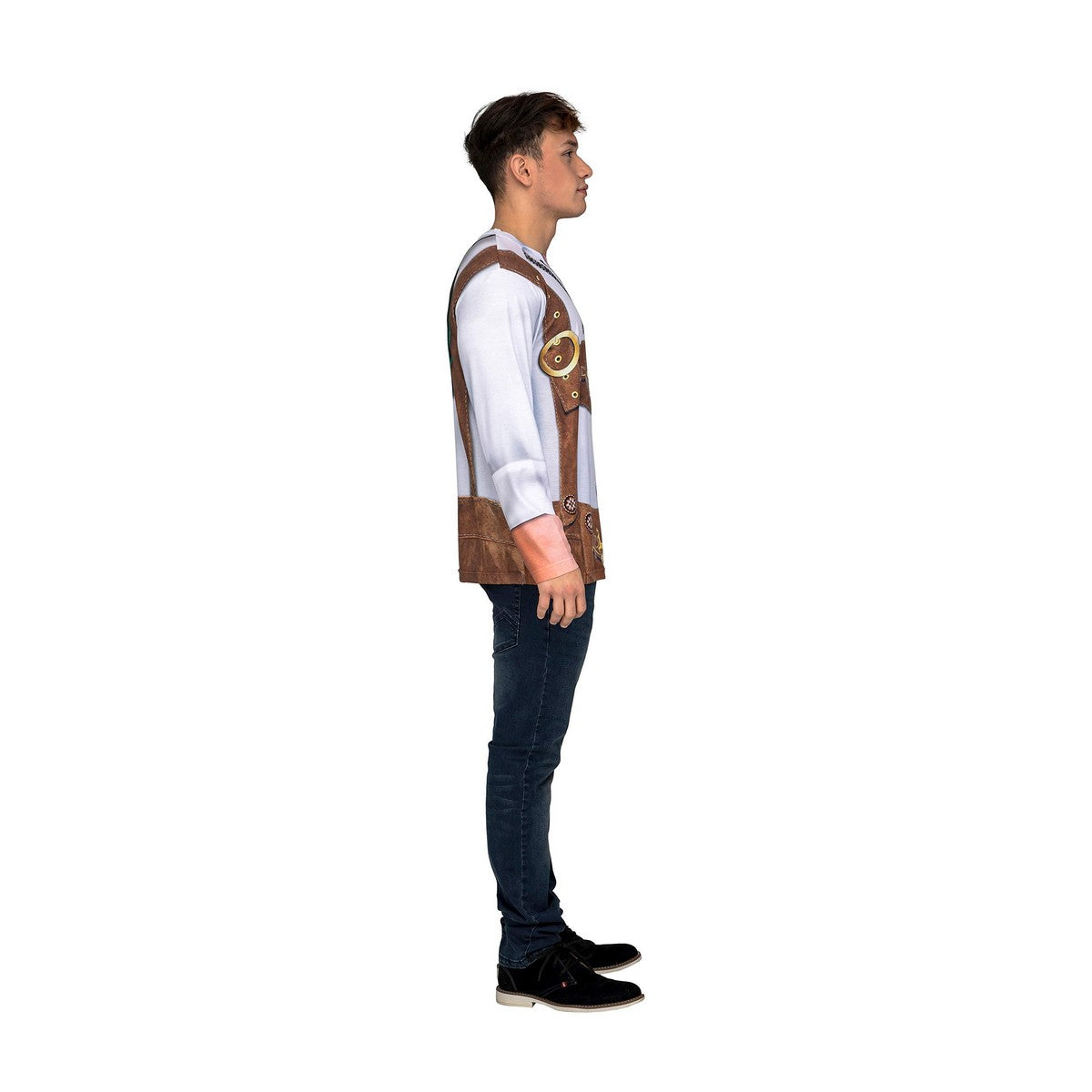 Profilbild på man i t-shirt med lederhosen-tryck