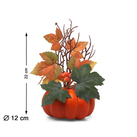 Den dekorativa höstpumpan visas med sina mått, 22 cm hög och 12 cm i diameter.