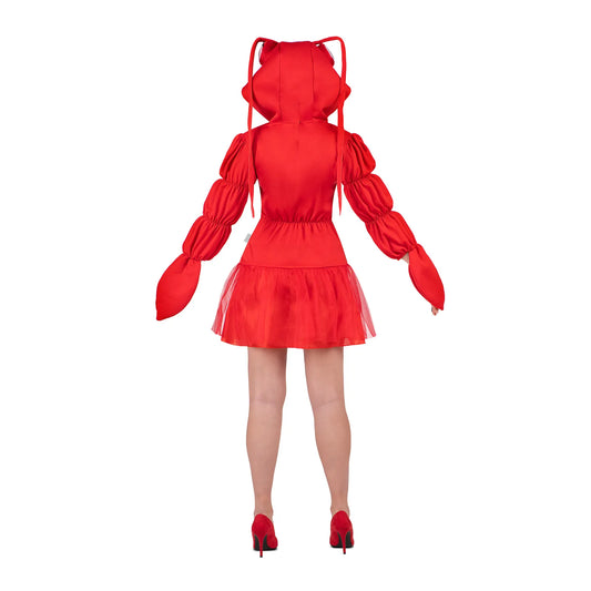 Bakhuvud av hummerdräkt med långa band och svans