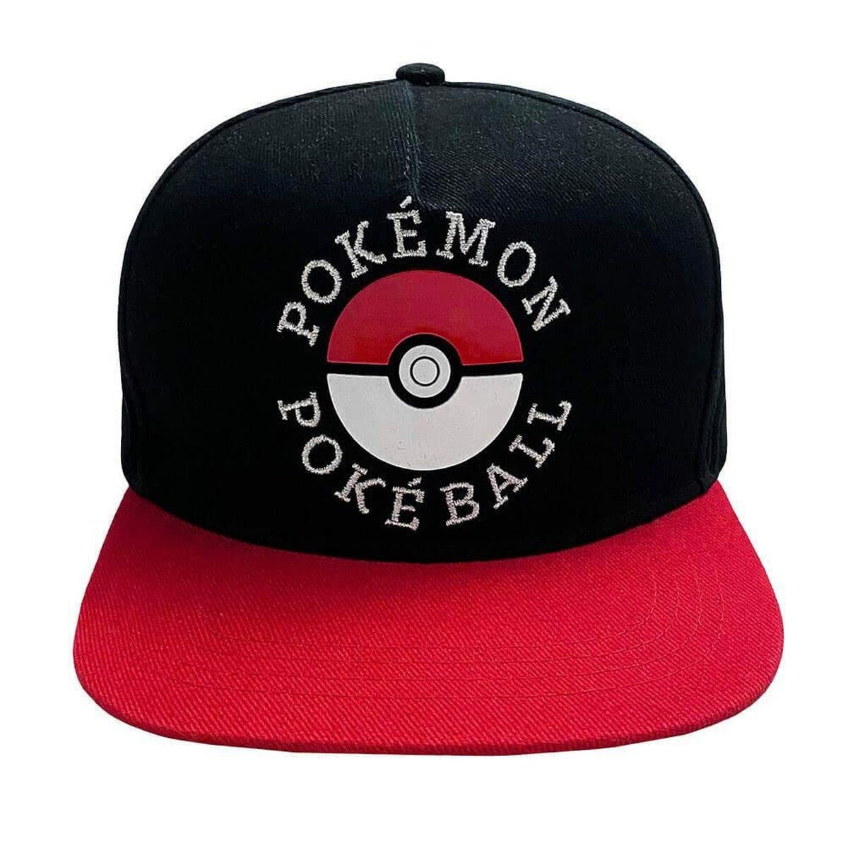 En svart och röd Ikonisk Pokémon Poké Ball Keps med en broderad Pokéboll på framsidan.