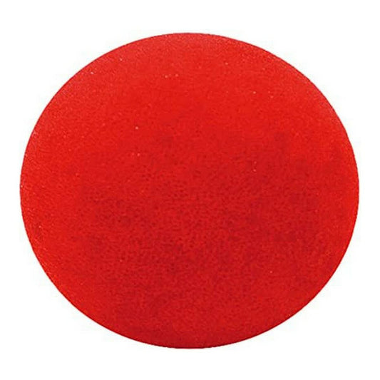 En närbild på en rund, Klassisk Röd Clownnäsa i mjukt skumgummi.