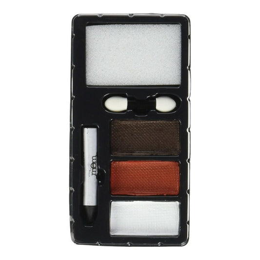 En förpackning med ett barnsmink-set med ansiktsmålning färger i brun, svart, röd och vitt.