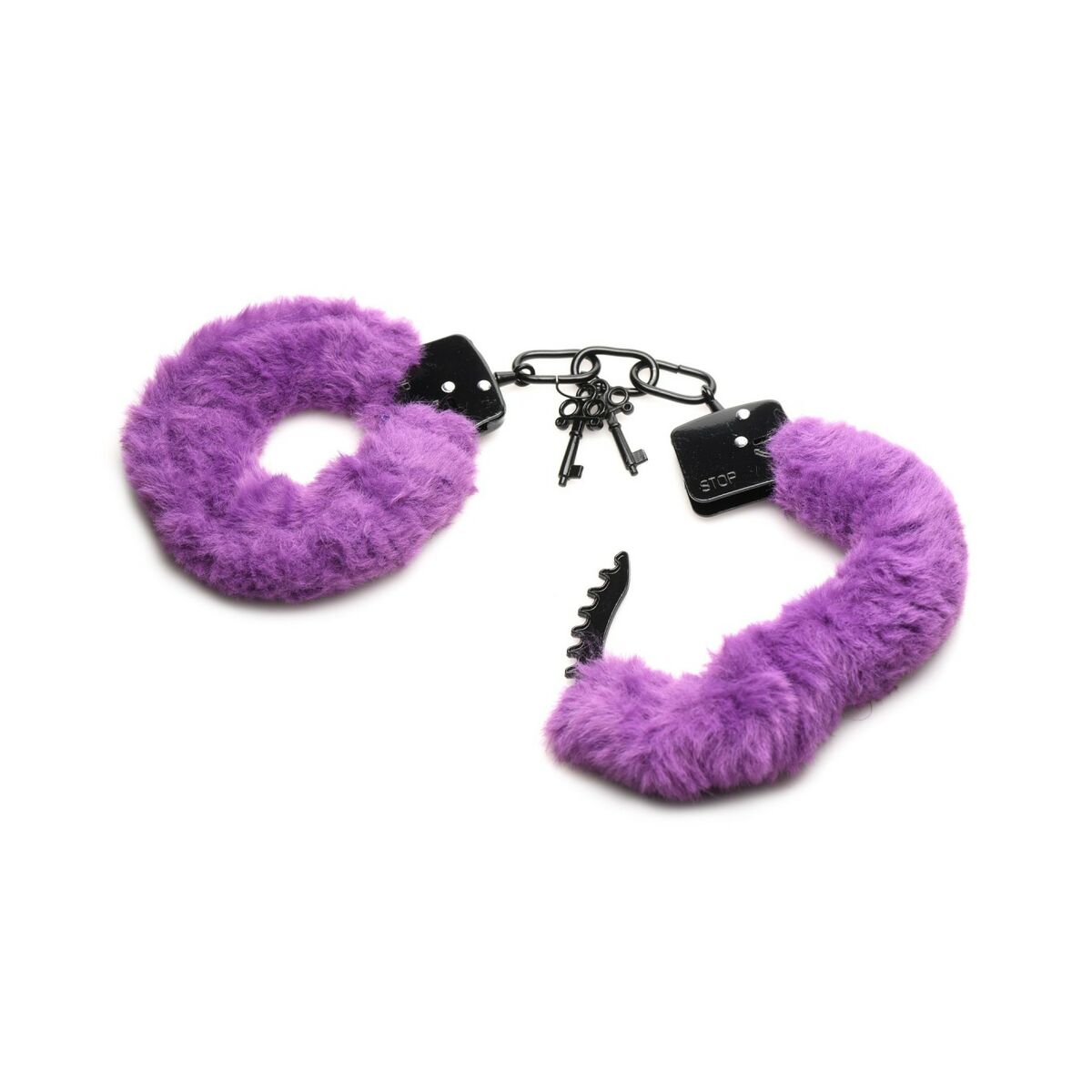 De fluffiga, lila handbojorna är öppna och visar sin form.