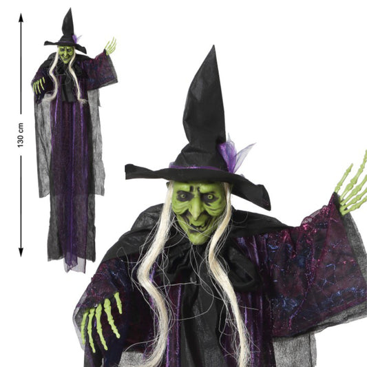 En kombinationsbild som visar den fulla längden på 130 cm och en närbild på den ondskefulla gröna häxans ansikte.
