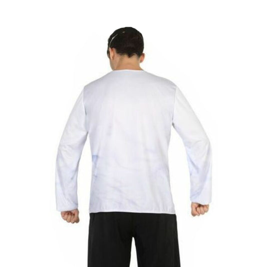 En man sedd bakifrån, som visar den helvita baksidan av den långärmade t-shirten.