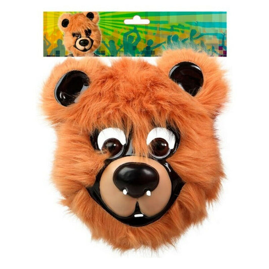 Rödbrun björnmask i fluffig plysch med gulligt ansikte och stora ögon hänger på sin förpackning.