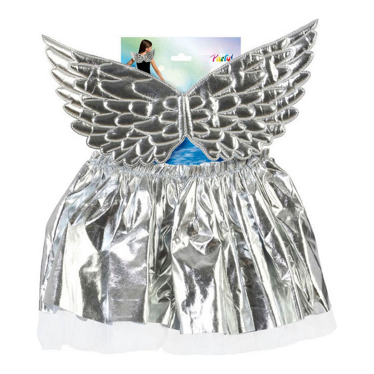 En närbild på ett silver setet med vingar och kjol.