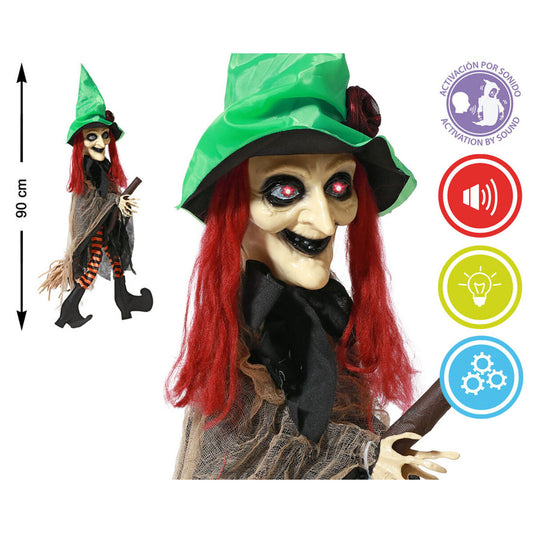 En kombinationsbild som visar den fulla längden på 90 cm och en närbild på den Skakande Häxans ansikte med lysande röda ögon.