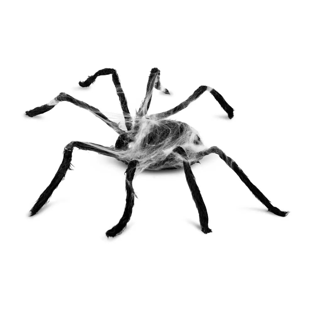 Sidan av den stora, ludna jättespindeln, täckt i spindelnät.