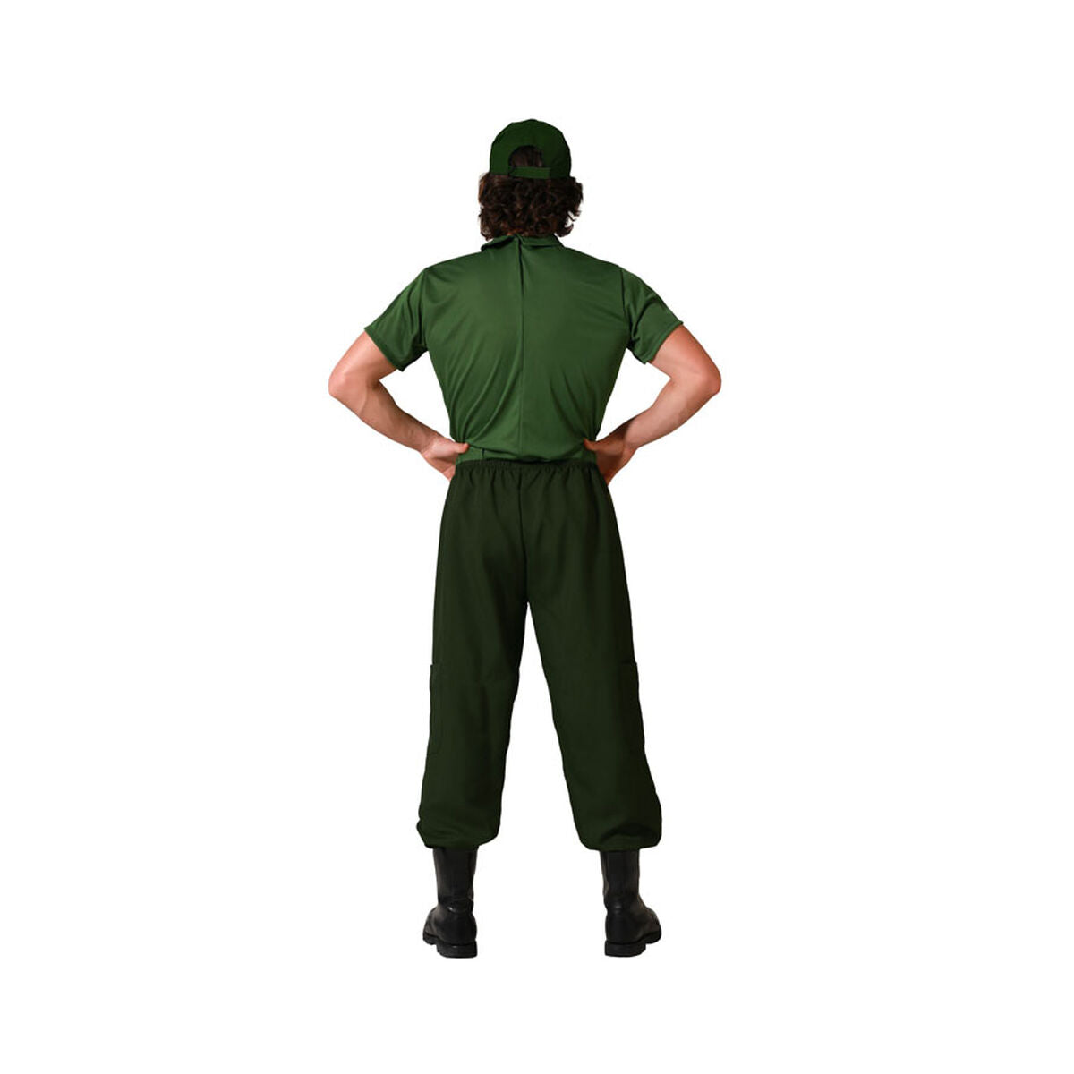 En man sedd bakifrån, iklädd den mörkgröna polisuniformen.