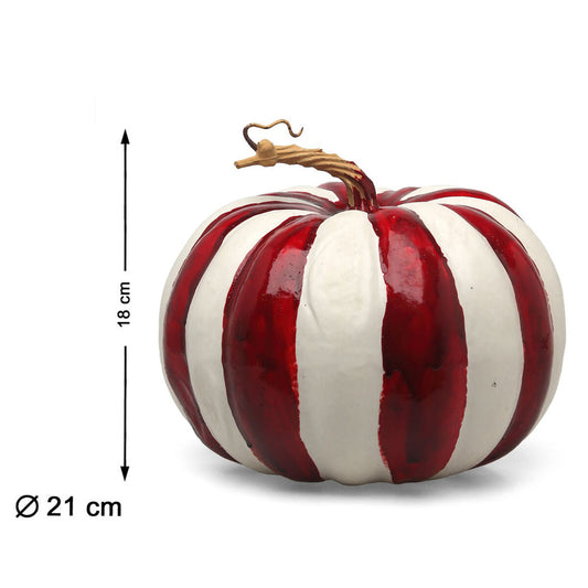 Tivoli randig pumpa, med mått som visar en höjd på 18 cm och en diameter på 21 cm.