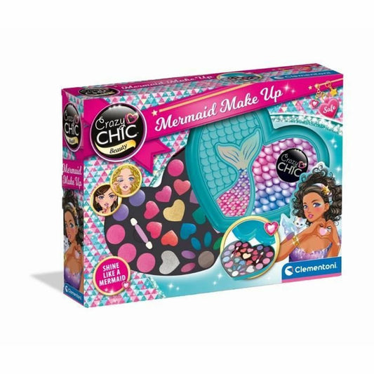 Förpackningen till ett Crazy Chic Mermaid Make Up sminkset för barn, som visar en hjärtformad sminkpalett i turkost och rosa, fylld med färgade ögonskuggor och läppglans.