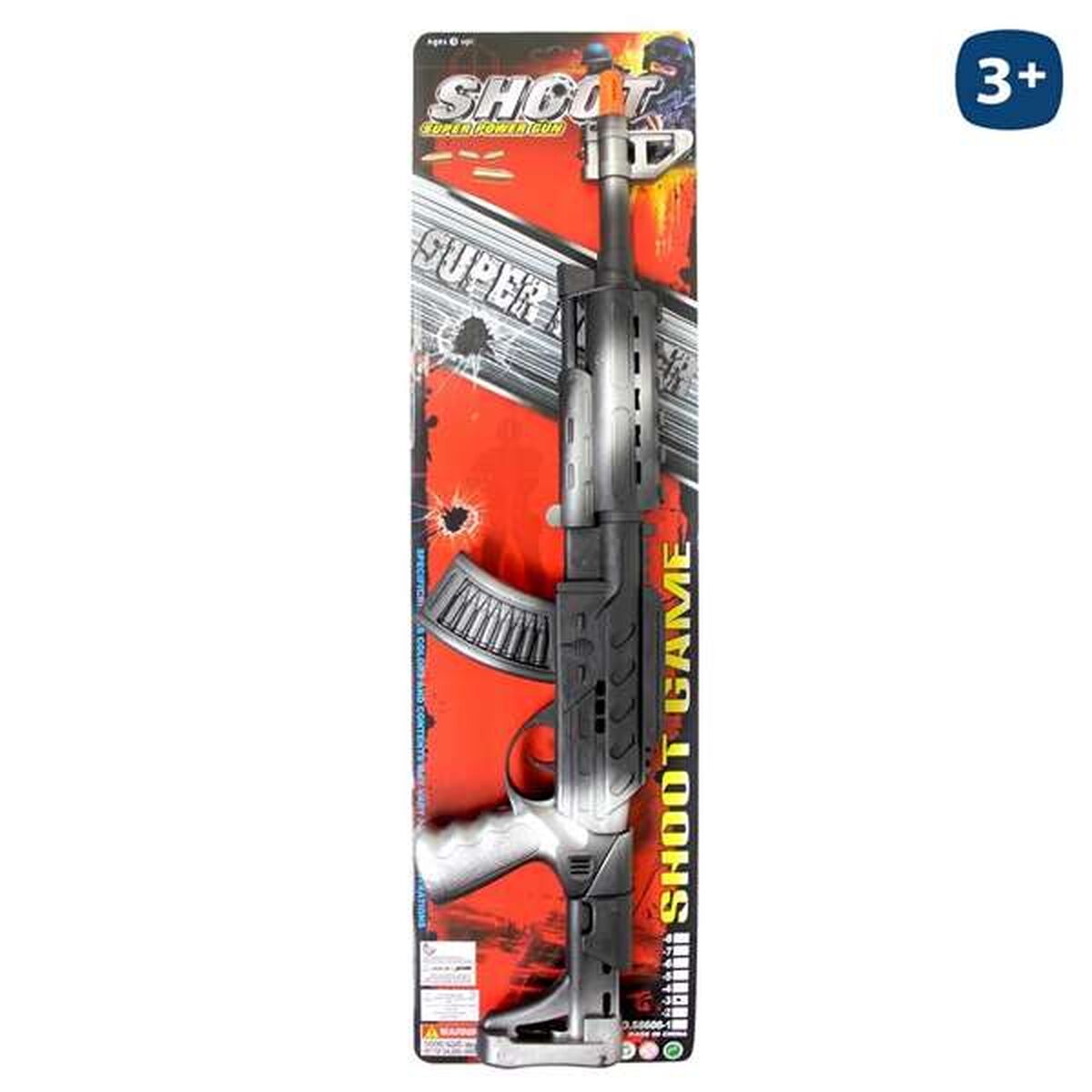 Silverfärgat och svart leksaksgevär rifle 62 cm i förpackning