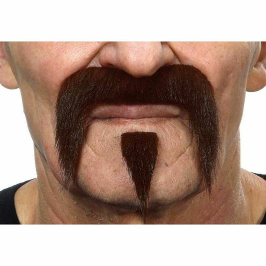 Brun bandit-mustasch med bockskägg – perfekt till maskerad och halloween.