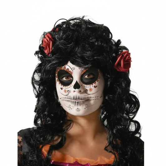Elegant Day of the Dead Peruk med Rosor