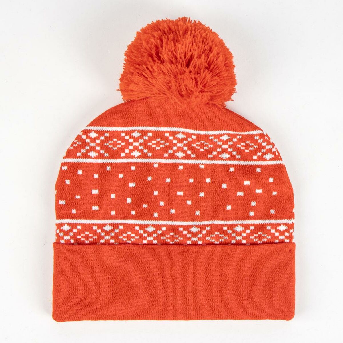 Baksidan av den röda Grinchen-mössan som visar det klassiska, vita julmönstret.