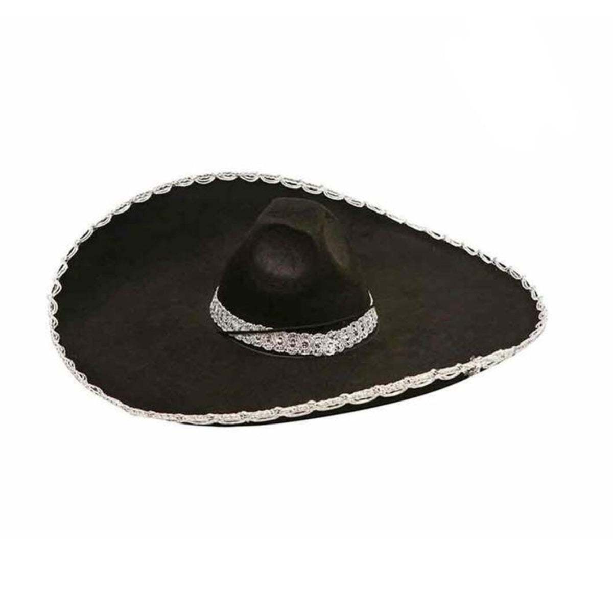  En stor, Festlig Svart Sombrero med en elegant silverkant.