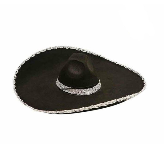  En stor, Festlig Svart Sombrero med en elegant silverkant.