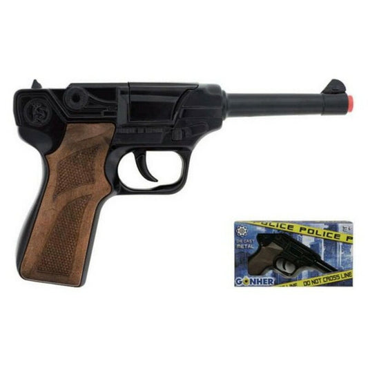 En Klassisk Svart Agentpistol från Gonher, tillverkad i metall och plast, tillsammans med sin produktförpackning.