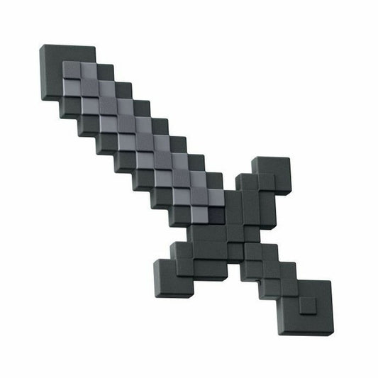 Ett pixligt leksakssvärd i olika gråa nyanser som ser ut som ett klassiskt stensvärd från Minecraft.