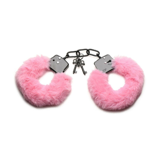 De fluffiga, rosa handbojorna sedda snett framifrån.