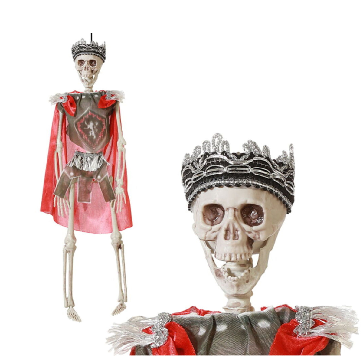 Det medeltida skelettet visas i helfigur bredvid en pil som indikerar att dekorationen är 40 cm hög.