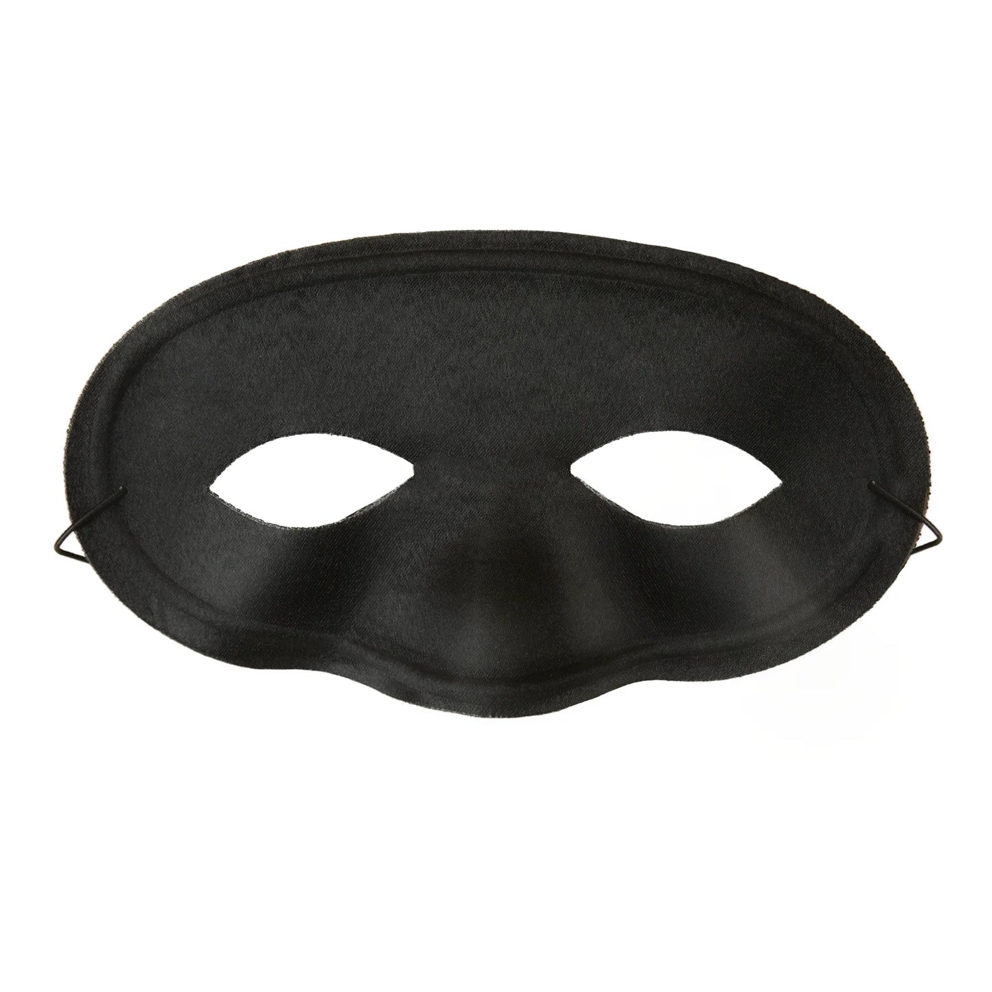 En klassisk svart ögonmask med elastiskt band visas rakt framifrån mot vit bakgrund.