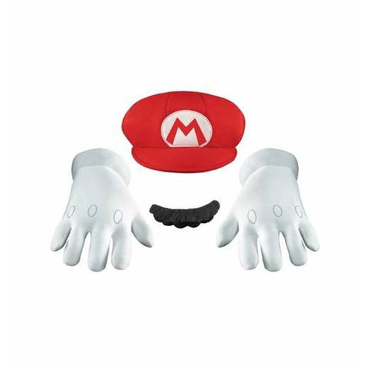 Ett komplett och officiellt Super Mario-maskeradset, innehållande en röd keps med "M", ett par stora vita handskar och en svart lösmustasch.