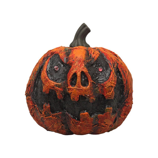 En ondskefull och kuslig Jack-o'-Lantern-pumpa med ett ruttet utseende och röda, lysande ögon.