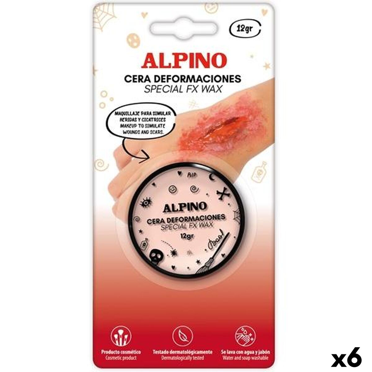 Ett förpackning med sex stycken special FX vax för att skapa realistiska sår och ärr.