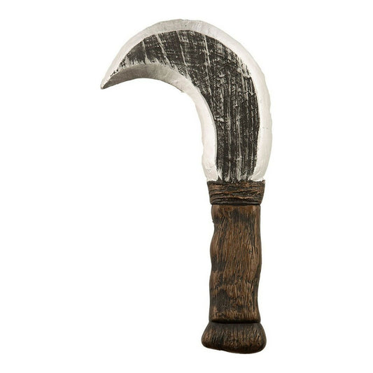 En Sliten och Böjd Mördardolk med ett silverfärgat, väderbitet blad och ett mörkbrunt, träliknande handtag.