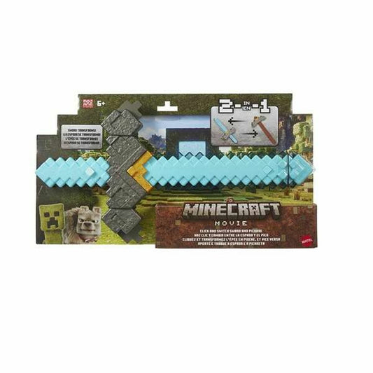 Det transformerande Minecraft-svärdet i sin officiella förpackning från Minecraft-filmen.