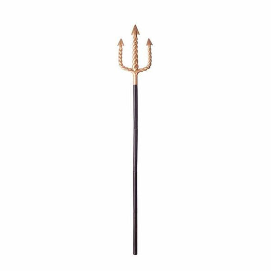 Guldig treudd i plast med spiralformade spetsar och svart skaft, 140 cm lång.