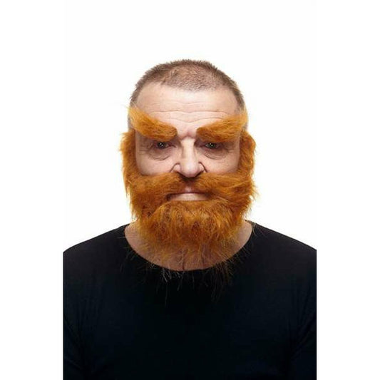 Man med mycket tjockt, buskigt, orange färgat lösskägg och matchande ögonbryn fäst i ansiktet.